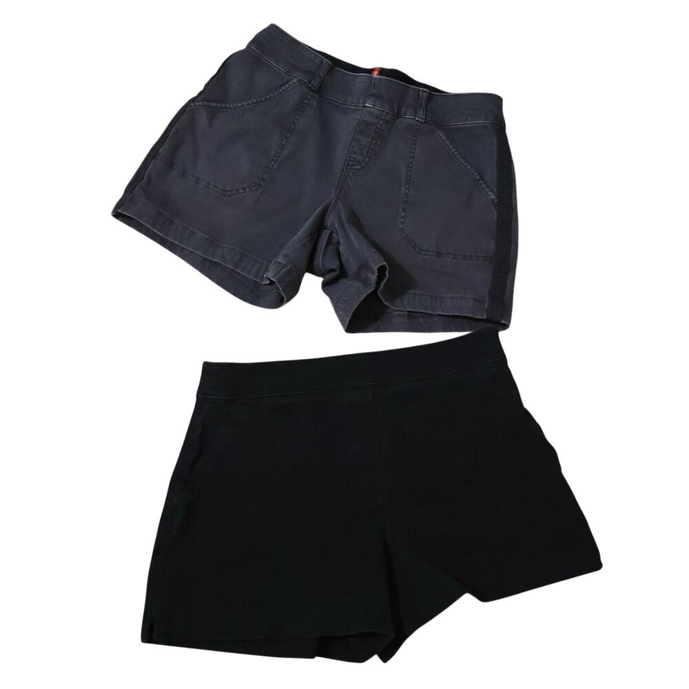 Spanx On the Go Black Shorts & Washed Black Twill Shorts Lot M Tummy Shaping